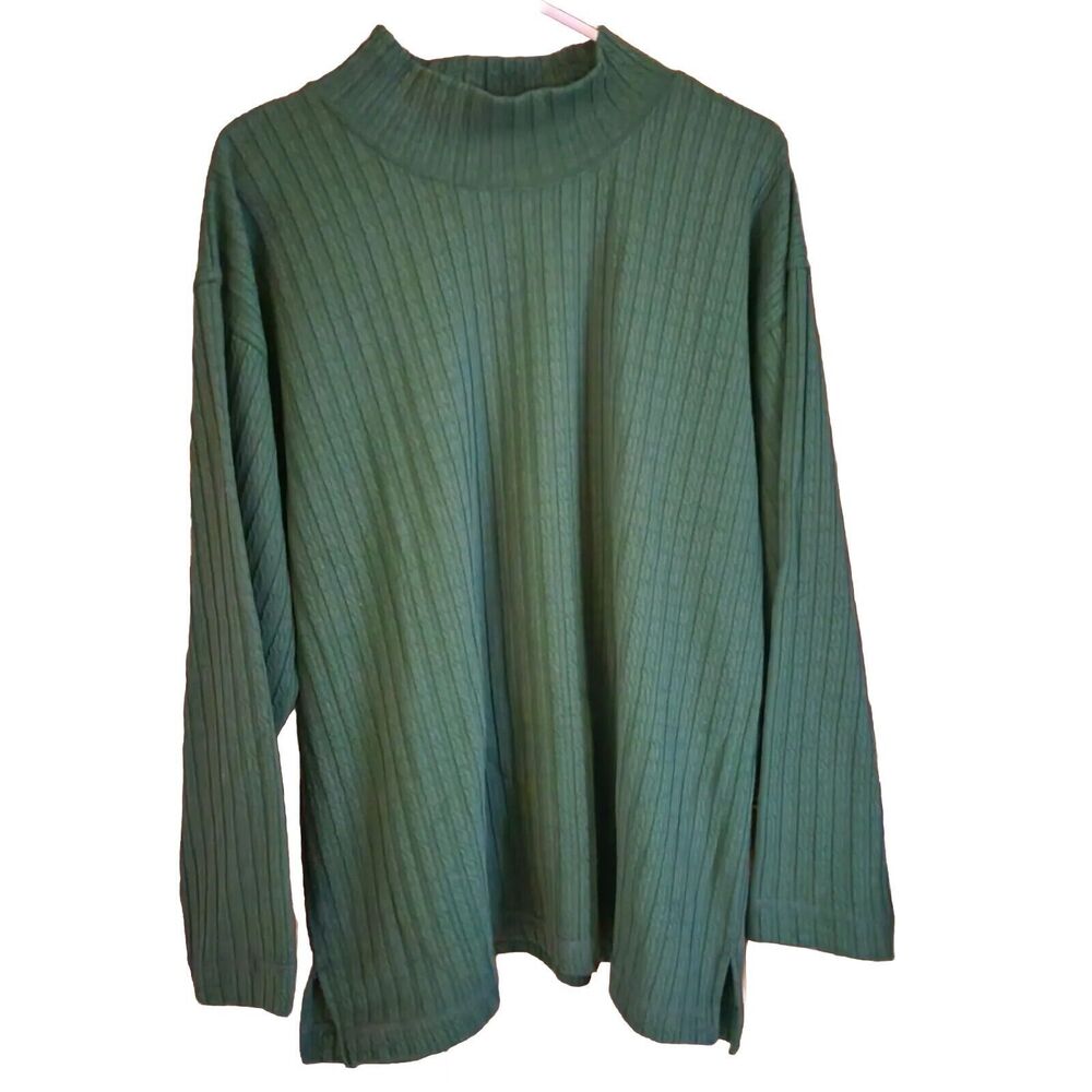 L Cable Knit Sweater Green Christmas Holiday VTG Retro Classic Business Career